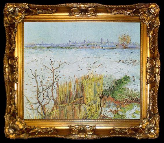 framed  Vincent Van Gogh Landscape in the snow with Arles in the Background, ta009-2